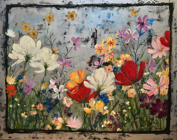 Painting (large) - Silver Wildflowers