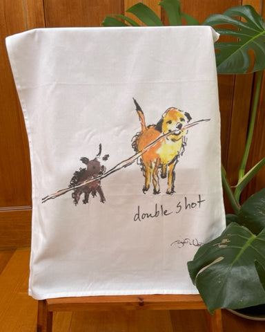 TEA TOWEL - Double Shot. Coffee Dogs Collection