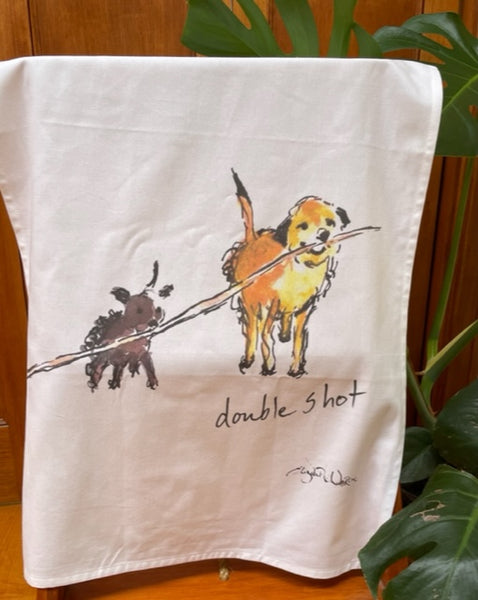 TEA TOWEL - Double Shot. Coffee Dogs Collection