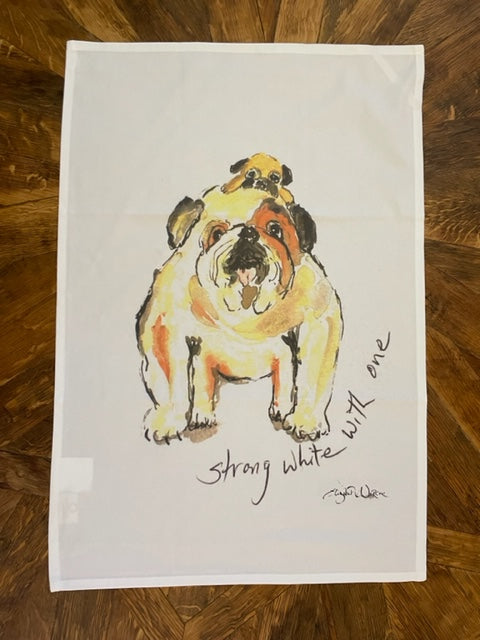 TEA TOWEL - Strong White With One. Coffee Dogs Collection