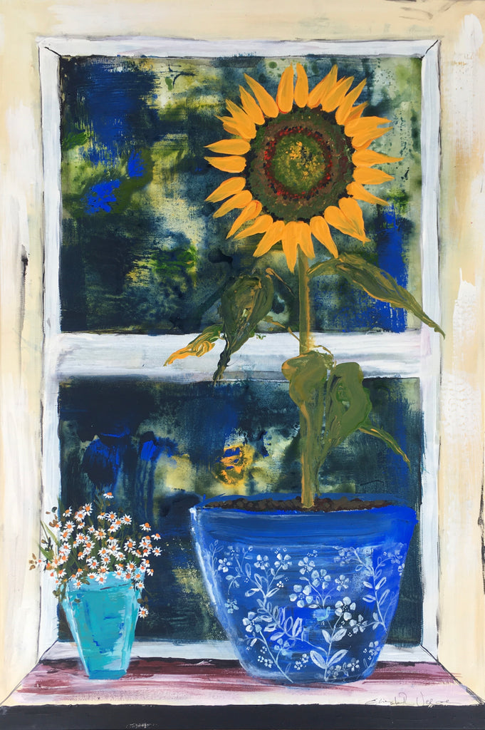 Card (LARGE window pots collection) - Sunflower