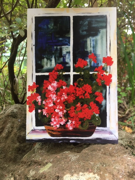 Card (LARGE window pots collection) - Geraniums