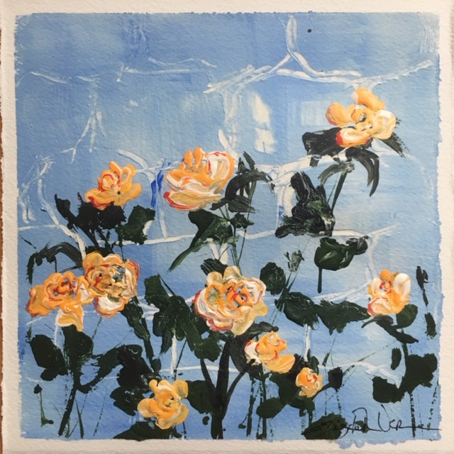 Painting - Abstract floral, golden roses