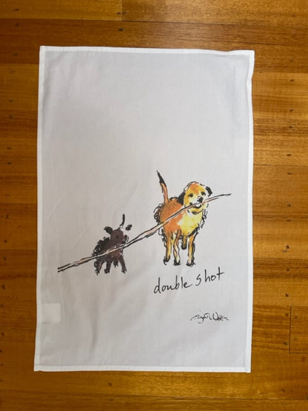 TEA TOWEL - Double Shot. Coffee Dogs Collection