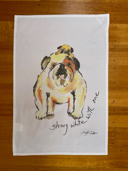 TEA TOWEL - Strong White With One. Coffee Dogs Collection