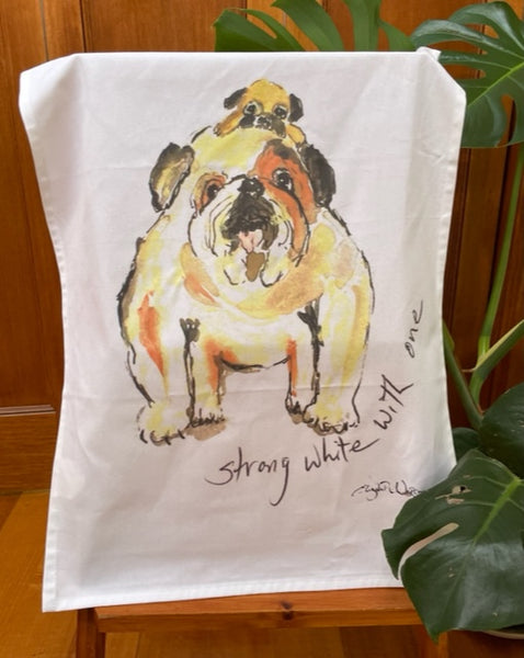 TEA TOWEL - Strong White With One. Coffee Dogs Collection