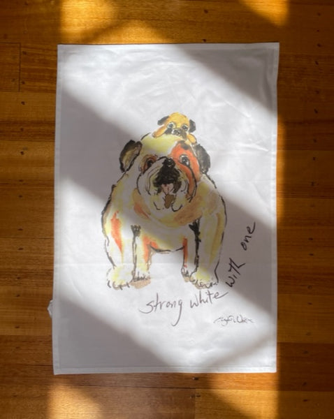 TEA TOWEL - Strong White With One. Coffee Dogs Collection