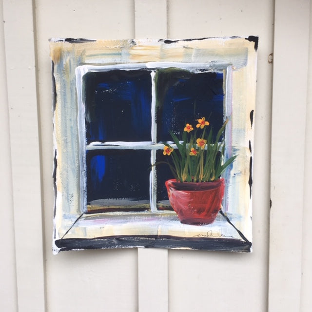 Painting - Window pot with daffodils
